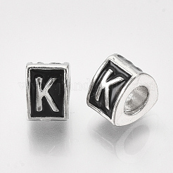 合金ヨーロピアンビーズ  エナメルスタイル  大穴ビーズ  文字付きの三角形  プラチナ  ブラック  文字.k  9.5x9x6.5mm  穴：5mm&nbsp;MPDL-S038-09K