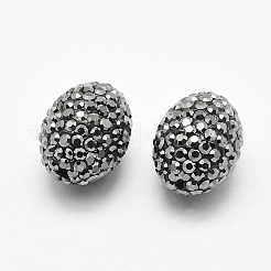 手作り樹脂粘土ラインストーンビーズ  オーバル  ヘマタイト  16x12mm  穴：1.5mm&nbsp;RB-L030-21B-16x12mm