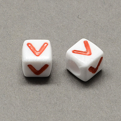 大穴カラフルアクリル文字ヨーロピアンビーズ  水平穴  文字.v付きのキューブ  7x7x7mm  穴：4mm  約1144個/500g&nbsp;SACR-Q104-02V