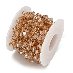 Handmade 304 Stainless Steel Glass Beads Cube Link Chains&nbsp;CHS-B011-04G-02