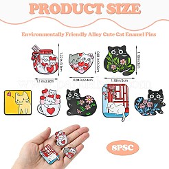 9Pcs 9 Styles Cartoon Cat & Flower Enamel Pins&nbsp;JEWB-SZ0002-07