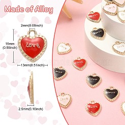 40本4色合金エナメルペンダント  ライトゴールド  単語「love」付けのハート  ミックスカラー  15x13x2.5mm  穴：2mm  10個/カラー&nbsp;ENAM-CJ0003-65