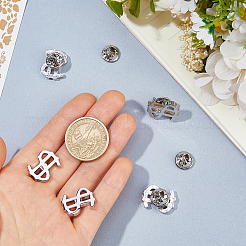 バックパックの服に使えるドル記号の真鍮製ラペルピンバック6個  プラチナ  19.5x15mm&nbsp;JEWB-FH0003-06