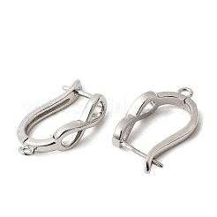 インフィニティ真鍮フープピアス金具  水平ループ付き  ラッチバック  プラチナ  23x13.5x6mm  穴：1.2mm  ピン：1mm&nbsp;KK-A289-10P