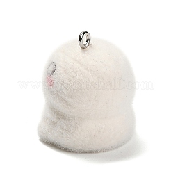 ハロウィーンのフロッキー不透明樹脂ペンダント  プラチナトーンの鉄ループ付き  ミイラ  27x22x22mm  穴：2mm&nbsp;RESI-G112-01A