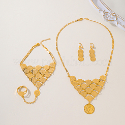 Vintage Ethnic Style Brass Round Mittens Bracelets & Earrings & Necklaces Sets for Women&nbsp;NB7552
