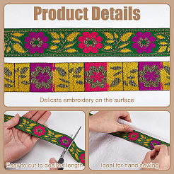 エスニックスタイルの花柄刺繍ポリエステルリボン  ジャカードリボン  服飾材料  グリーン  1-3/8インチ（33.5mm）  約7.66ヤード（7m）/バンドル&nbsp;OCOR-WH0104-04B
