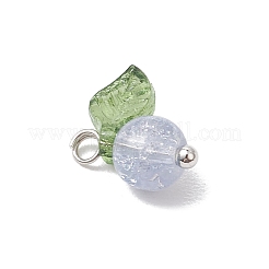 クラックルガラスペンダント30色10個  ラウンド  アクリルリーフと真鍮ループ付き  プラチナ  11.5x11.5x6.5mm  穴：1.8mm  10個/カラー&nbsp;PALLOY-JF04168-02