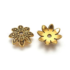 8 -petalチベットスタイル合金の花のビーズキャップ  カドミウムフリー＆鉛フリー  アンティーク黄金  14x3.5mm  穴：2mm&nbsp;TIBEB-2347-AG-LF