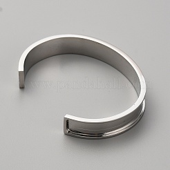 304ステンレススチールの溝付きカフバングル  ステンレス鋼色  内径：2-3/4x2インチ（6.9x5.15cm）&nbsp;BJEW-WH0019-07P