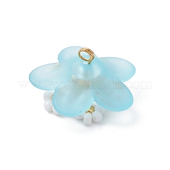 ガラスシードビーズの花のペンダント  アクリル、合金、真鍮を使用  ライトスカイブルー  11x20.5x20mm  穴：2mm&nbsp;PALLOY-MZ01128-01