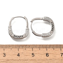 真鍮製キュービックジルコニアフープピアス  カドミウムフリー＆鉛フリー  上品な言葉  プラチナ  17x3mm&nbsp;EJEW-M048-07P