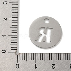 変色しない304ステンレススチールペンダント  ステンレス鋼色  アルファベット付きフラットラウンド  文字r  19x1.2mm  穴：2.5mm&nbsp;STAS-F233-M-P01-A-R