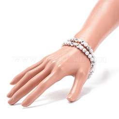 ナチュラルハウライトストレッチブレスレット2個セット  heart & word m and f アクリル ビーズ カップル ブレスレット ベスト フレンド 恋人  内径：2インチ（5.2cm）&nbsp;BJEW-JB08673-02