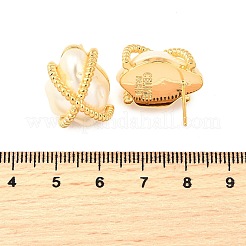 真鍮 ABC プラスチック イミテーション パール スタッド イヤリング  ナゲット  ゴールドカラー  20x15mm&nbsp;EJEW-S270-01G