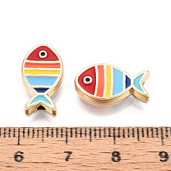 ライトゴールドトーンの合金エナメルビーズ  魚  鉛フリー＆ニッケルフリー＆カドミウムフリー  ラックめっき  カラフル  16x9x4.5mm  穴：1.6~1.8mm&nbsp;FIND-N011-13KCG-01