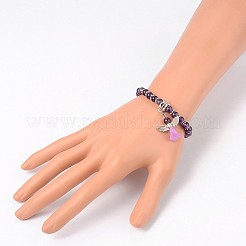 トレンディな天然アメジストビーズアクリルチャームブレスレット  チベットのスタイル合金ビーズで  素敵なウェディングドレスエンジェルダングル  アンティークシルバー  48mm&nbsp;BJEW-JB01792-05