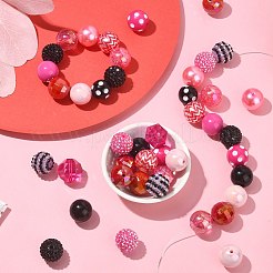 アクリル&レジン&ABS樹脂ビーズセット  ラウンド  ミックスカラー  19~20mm  穴：1.5~3mm  14スタイル  50個/袋&nbsp;MACR-CJ0001-67