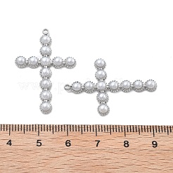 304ステンレスペンダント  クロスチャーム  absプラスチックパール  ステンレス鋼色  33x22x3mm  穴：1.6mm&nbsp;STAS-Z121-39P