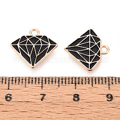 合金エナメルチャーム  ダイヤモンドシェイプチャーム  ライトゴールド  ブラック  14x14.7x1mm  穴：1.6mm&nbsp;ENAM-T022-23A
