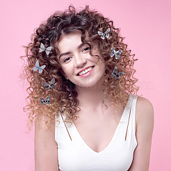 布製蝶ワニ口ヘアクリップ24個、2袋  鉄製ラインストーンクリップ付き  スレートグレイ  30~40x43~45x8mm  12個/袋&nbsp;FIND-CP0002-49A