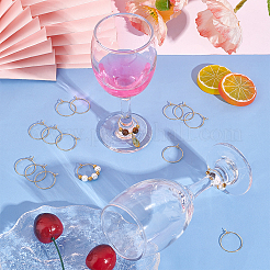 316サージカルステンレスフープピアス金具80個  ワイングラスチャームリング  304ステンレススチール製丸カン120個付き  ゴールドカラー  21ゲージ  24x20x0.7mm&nbsp;STAS-UN0043-02