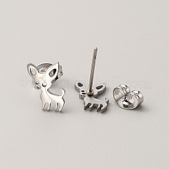 女性用304ステンレススチールスタッドピアス  耳ナッツ  犬  ステンレス鋼色  9.5x7mm  ピン：0.6mm&nbsp;EJEW-TAC0010-024P