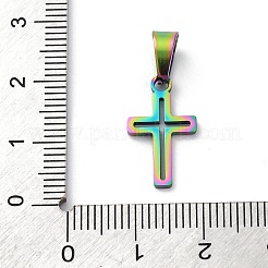 イオンプレーティング（IP）304ステンレスペンダント  クロス  虹色  18x10x1mm  穴：6x3mm&nbsp;STAS-H453-03M