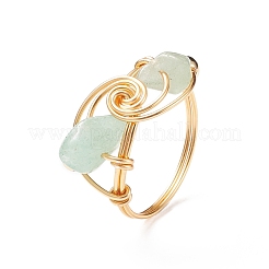 Natural Mixed Stone Chips with Brass Beaded Finger Ring&nbsp;RJEW-JR00515