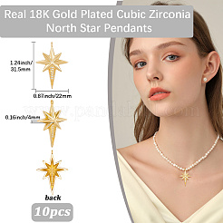 10個真鍮マイクロパヴェキュービックジルコニアペンダント  スターのチャーム  18KGP本金メッキ  透明  31.5x22x4mm  穴：1.6mm&nbsp;KK-BBC0018-47