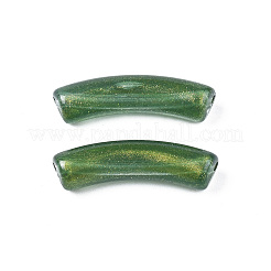 不透明なアクリルビーズ  ツートン  グリッターパウダー付き  カーブチューブ  濃い緑  32x10x8mm  穴：1.8mm  約105個/153g&nbsp;LS-MACR-N009-020C