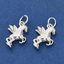 翼を持つスターリングシルバーの馬のチャーム925個  丸カンとスタンプ925個付き  銀  11.5x13x6mm  穴：3.5mm&nbsp;STER-P071-11S