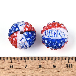 独立記念日の不透明アクリル丸ビーズ  樹脂ラインストーン付き  ブルー  19.5~20mm  穴：2.5mm&nbsp;OACR-T029-07D