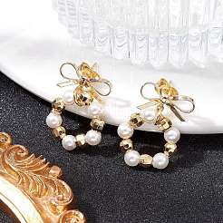 Ring & Bowknot Brass Dangle Stud Earrings&nbsp;EJEW-TA00349