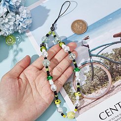 樹脂ビーズの携帯電話ストラップリストストラップ  キュートな電話チャーム マッシュルーム パール 電話 紛失防止チェーン レディース ガールズ  緑黄  239mm&nbsp;HJEW-WH0069-05