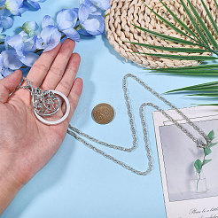 Flat Round with Flower Magnifying Glass Pendant Alloy Rope Chain Necklaces for Women&nbsp;NJEW-WH0013-74S