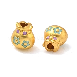 合金エナメルヨーロピアンビーズ  花柄のマネーバッグ  マットゴールドカラー  大穴ビーズ  空色  13x12x10mm  穴：1.5mm＆4mm&nbsp;FIND-G111-02MG-01
