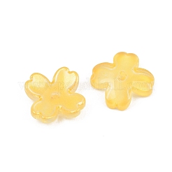 ツートンカラーの透明ガラスビーズキャップ  4  - 花びらの花  グリッターパウダー付き  きいろ  13x13x4.5mm  穴：1.2mm  約1370個/1000g&nbsp;GLAA-Z020-02D