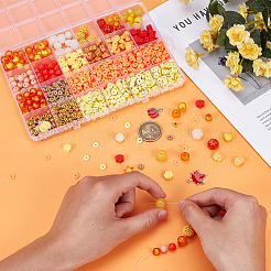 感謝祭のDIYジュエリー作りキット  アクリル、プラスチック、CCBプラスチック、手作りポリマー粘土ビーズを含む  合金エナメルペンダントと真鍮ビーズ  ミックスカラー  8x7mm  穴：2mm&nbsp;DIY-SP0005-36