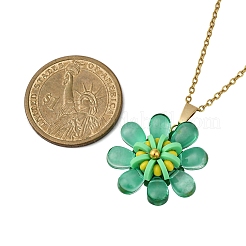 Glass & Handmade Polymer Clay & Glass Seed Beaded Flower Pendant 304 Stainless Steel Cable Chain Necklaces&nbsp;NJEW-MZ00119-06