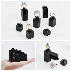 7個 7サイズ アクリルリングディスプレイライザースタンドセット  正方形の長方形  ブラック  1.8~1.9x2~2.05x2.45~5.45cm  1個/サイズ&nbsp;ODIS-WH0099-256B