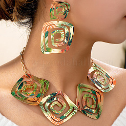 Square Spiral Geometry Alloy Earrings & Necklaces Sets for Women&nbsp;FS-WG25753-01