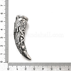 304ステンレスペンダント  ドラゴンの歯のチャーム  アンティークシルバー  46.5x22x15.5mm  穴：5x6.5mm&nbsp;STAS-L284-03AS