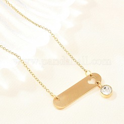 304 Stainless Steel Crystal Rhinestone Long Oval with Flat Round Pendant Necklaces&nbsp;NJEW-H093-08G