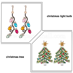 2 Pairs 2 Style Rhinestone Christmas Tree & Leaf Dangle Stud Earrings&nbsp;EJEW-AN0001-99