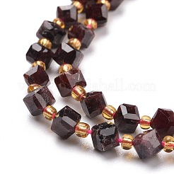 天然石ガーネットビーズ連売り  シードビーズで  多面カット  斜めキューブビーズ  5~6x5~6x4~5mm  穴：1mm  約49~55個/連  15.35''~15.75''（39~40センチメートル）&nbsp;G-P463-38