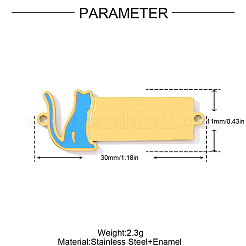 304ステンレススチールエナメルコネクタチャーム  矩形リンク  イオンプレーティング（ip）  猫の形  30x11mm&nbsp;STAS-OY002-44G-05