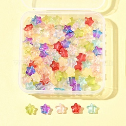 120個9色透明スプレー塗装ガラスビーズ  グリッターパウダー付き  スター  ミックスカラー  8x8x4mm  穴：1mm&nbsp;GLAA-FS0002-13