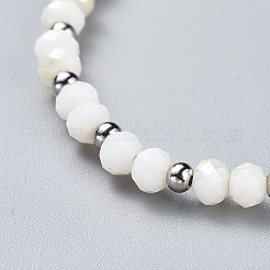 ガラスビーズストレッチブレスレット  304ステンレススチールビーズ付き  ホワイト  2-1/4インチ（5.8cm）&nbsp;BJEW-JB04410-01
