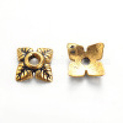 チベット風合金ビーズキャップ  花  4花びら  カドミウムフリー＆鉛フリー  アンティーク黄金  6x6x2mm  穴：1mm  約1000個/100g&nbsp;X-TIBEB-L005-AG-01